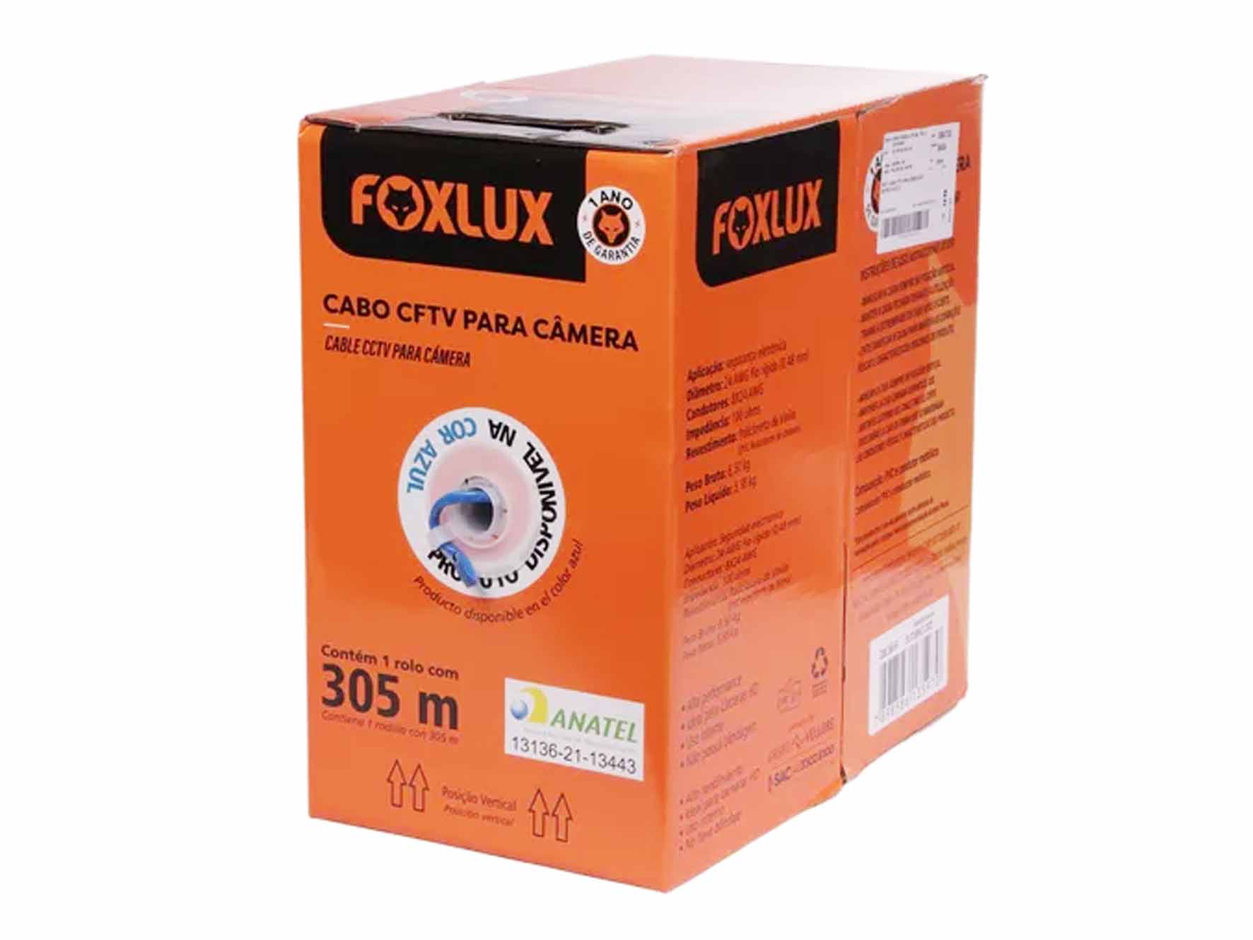 Cabo Rede CAT5 CFTV Azul para Camera 305M Foxlux